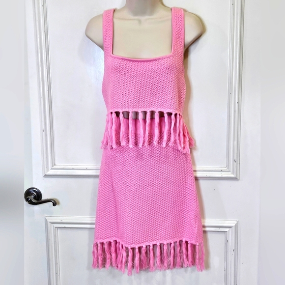 LE LIS Pink Knit Fringe Sleeveless  2-Piece Mini Dress,Large,NWT - Picture 13 of 16